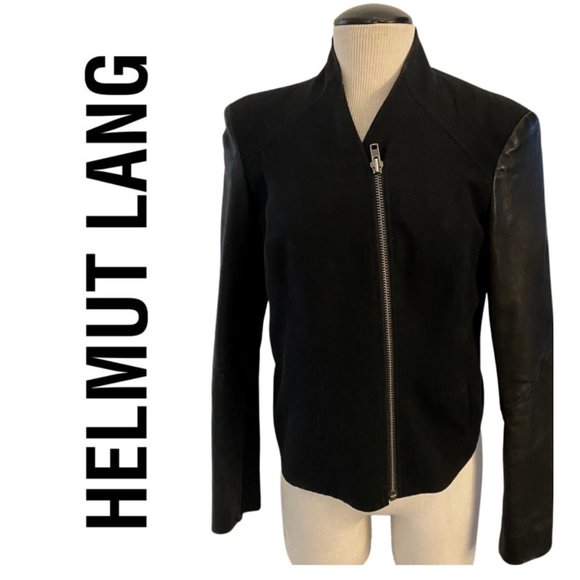 ♥ Helmut Lang ♥ Black Lamb Leather & Merino Wool Blend Jacket - Picture 1 of 8